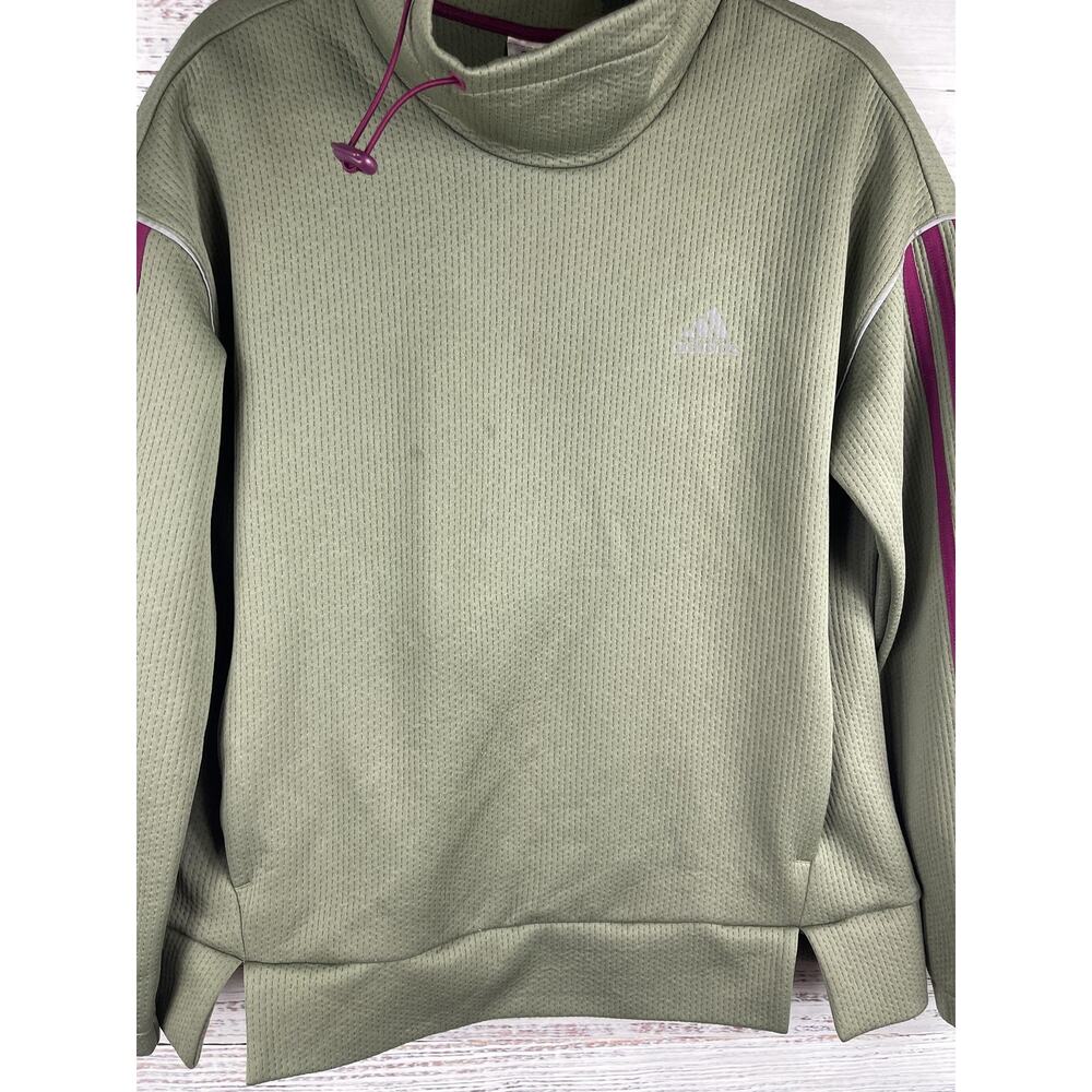 Adidas Pullover Sweater Women's Size M 3 Stripe Funnel Neck Athletic Cozy Top - Picture 2 of 7